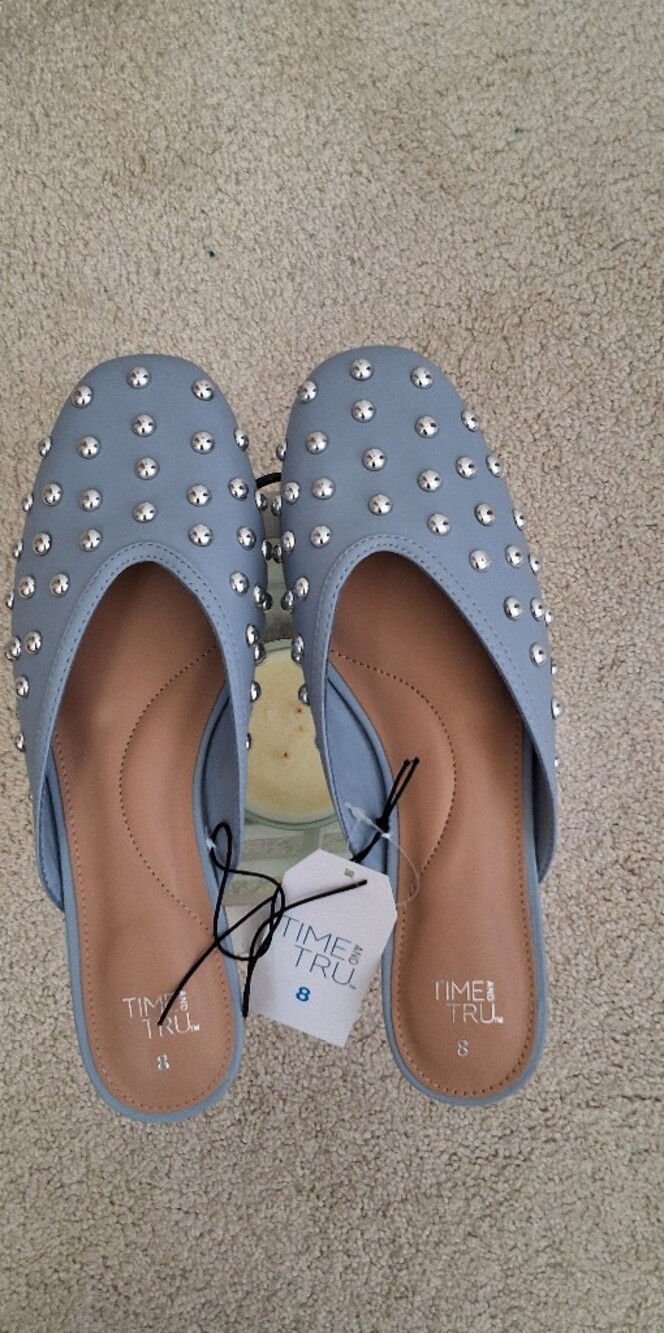 Time and Tru, NWT, 8,  Light Blue Studded Slip-On Mules
